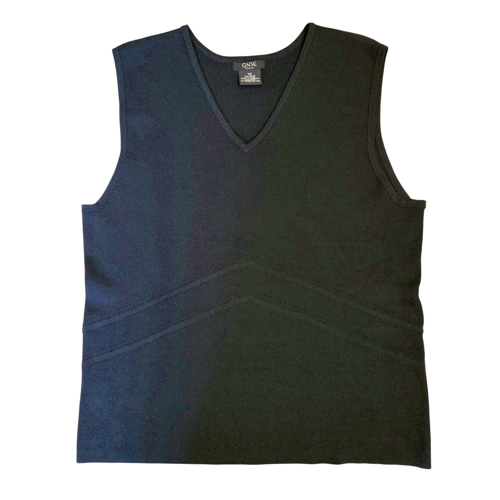 GNW Classic Chic Womans IX Black V-Neck Sleeveless Pointelle Chevron Knit Tank